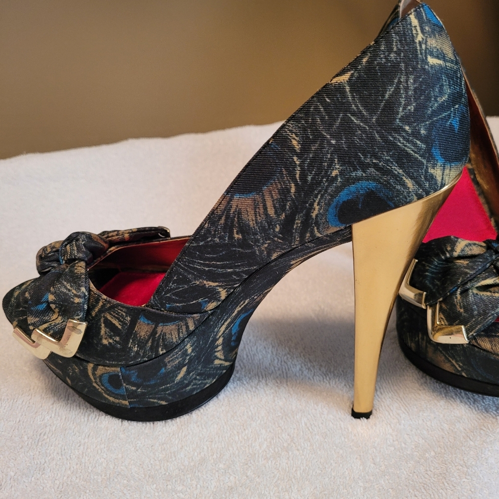 Sam Edelman Circus Leigh Peacock Print Stiletto Platform Heels